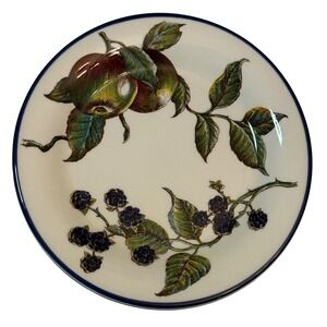 Pier 1 Macintosh Salad Plates Set of 5 Cream Fruit Apple Blackberry Botanical 8"